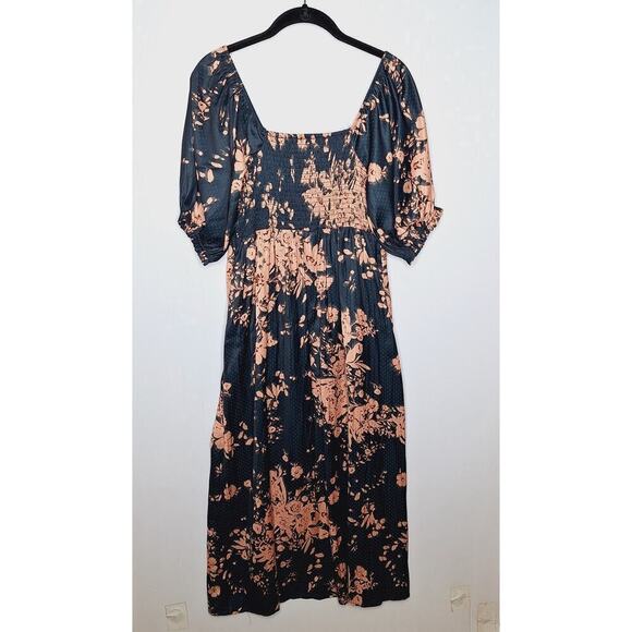 Saltwater LUXE Alyvia Midi Dress M Dark Ivy Floral Cottage Boho Smocked Puff - Picture 13 of 14